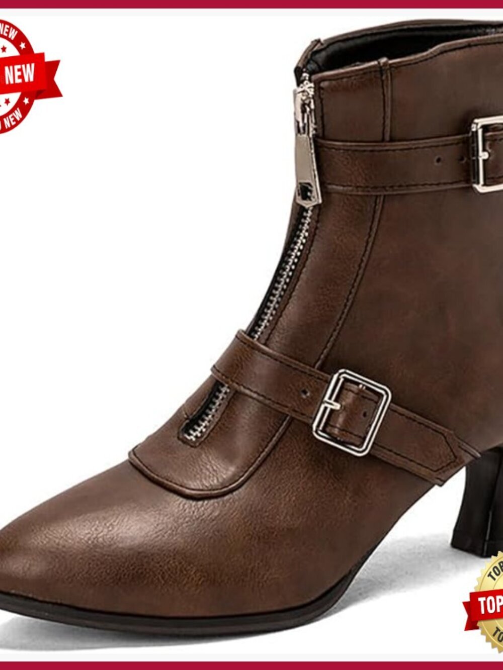Kitten Heel Ankle Booties Pointed Toe Fur Lining Fashion Buckle Zipper Boots